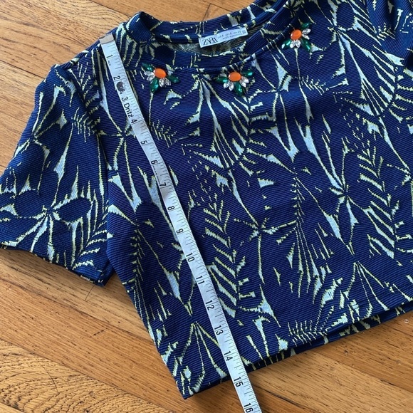 Zara Crop Top Embellished Stretch Navy Blue Size Small - Picture 10 of 12